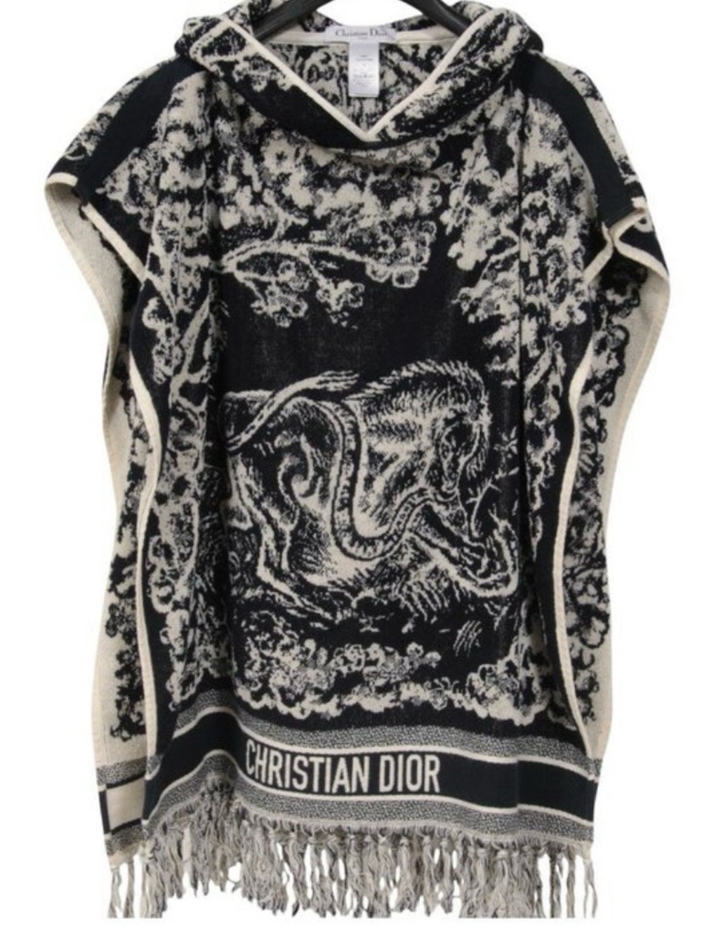 Christian Dior Dark Blue & White Hooded Jacquard Poncho
